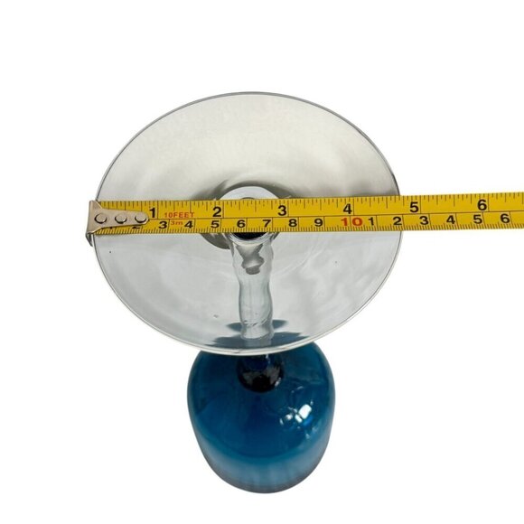 Unique Broken Pattern, Hand-Blown Deep Blue Glass Candle Holder 11.5" Tall - Picture 11 of 13